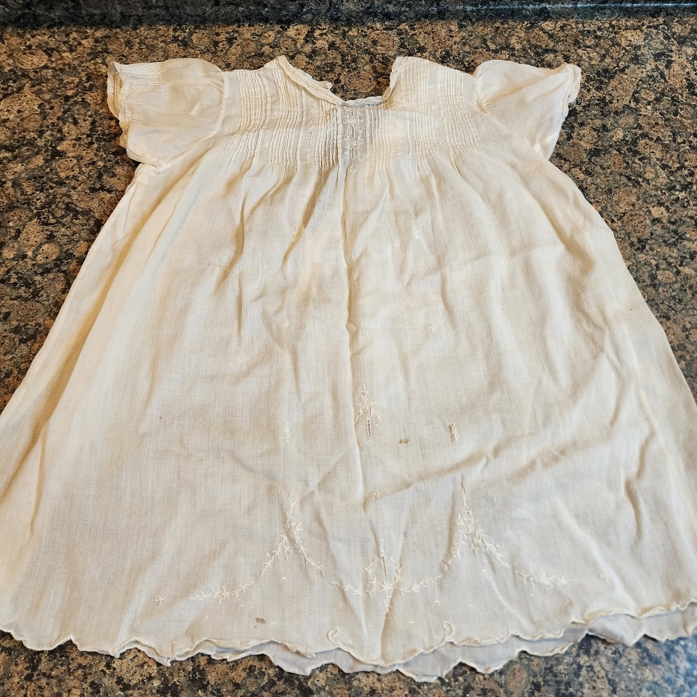 Vintage Charming Cream Baby Dress with Embroidery